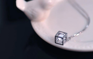 925 Sterling Silver Cube Necklace With Cubic Zirconia - Marc Ocean 