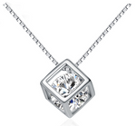925 Sterling Silver Cube Necklace With Cubic Zirconia - Marc Ocean 